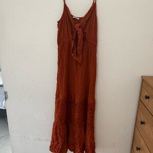 American Eagle Outfitters Burnt Orange Tie-Front Maxi Dress